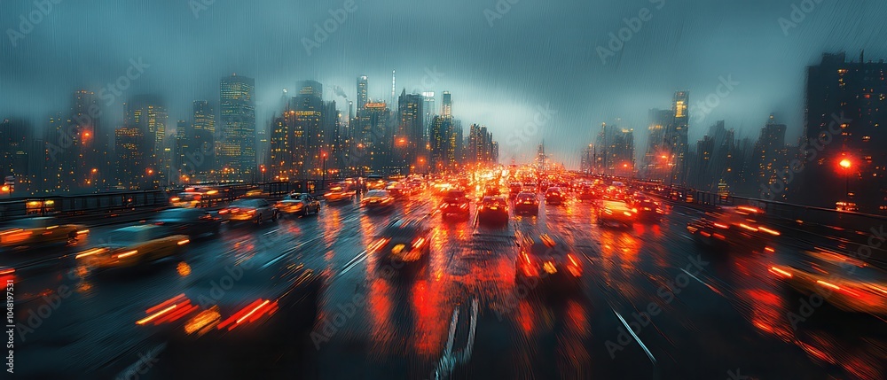 Dynamic night scene, bustling bridge illuminated by city lights, streaks of vehicles creating a vibrant, energetic urban atmosphere Dynamic night scene, bustling bridge illuminated by city lights, streaks of vehicles creating a vibrant, energetic urban atmosphere