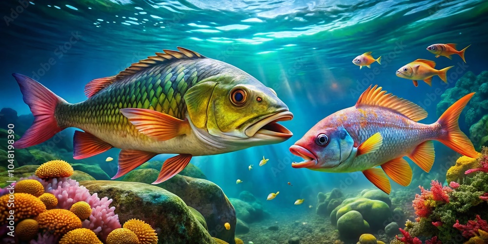 Naklejka premium Dramatic Encounter in Nature: Fish Eating Larger Fish - Wildlife Photography