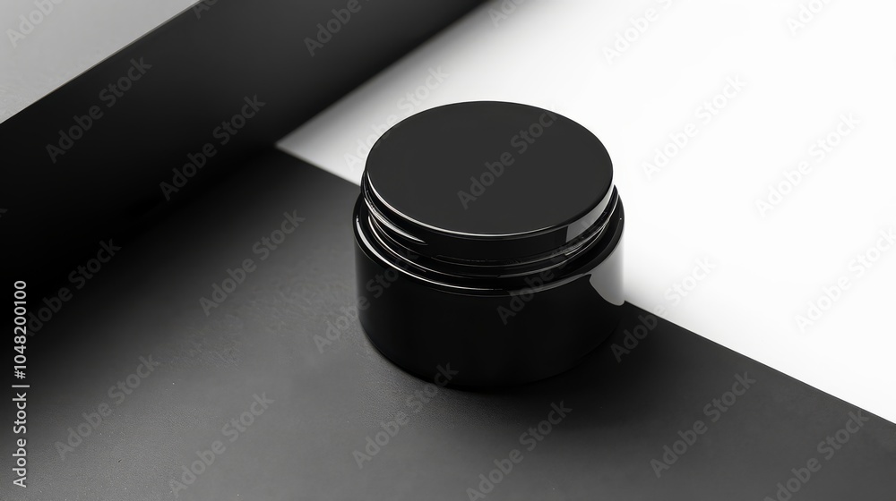 Black Matte Jar Mockup: A sleek, minimalist black jar mockup against a modern geometric backdrop, perfect for showcasing beauty, skincare, or cosmetic products. Black Matte Jar Mockup: A sleek, minimalist black jar mockup against a modern geometric backdrop, perfect for showcasing beauty, skincare, or cosmetic products.