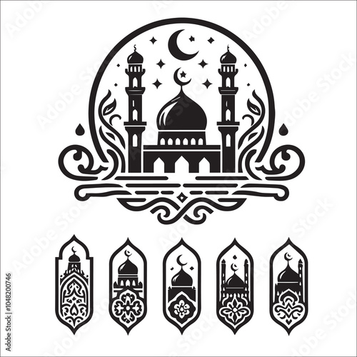 Mosque logo design with Islamic creative concept Vector black