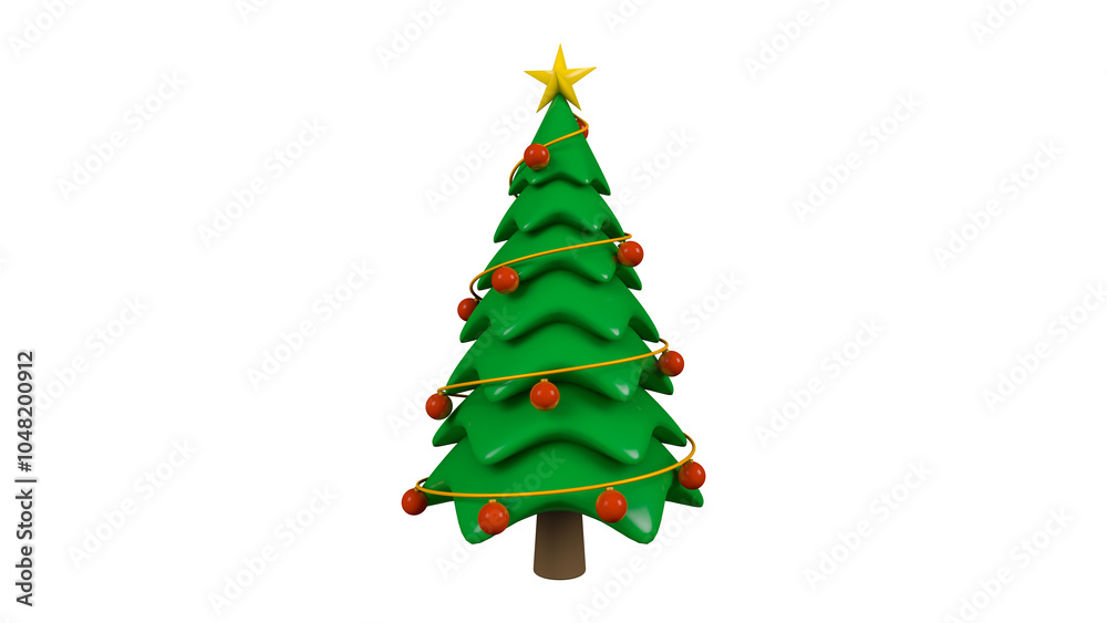 Fototapeta premium 3D rendering, Realistic Christmas tree with ornaments mock up isolated white background. 