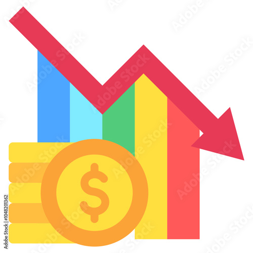 Economic Crisis flat color icon, use for UI, UX, app and web development, digital or print. for industry, education, business, finance, economic development theme.