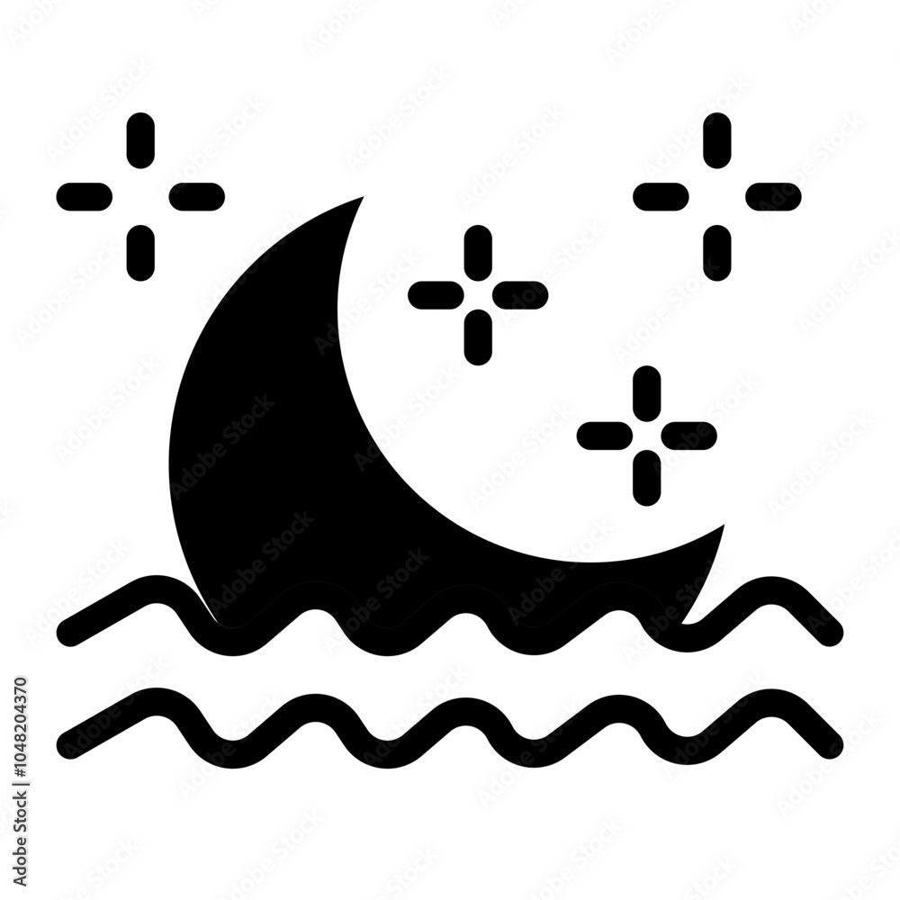 crescent moon in the sea icon crescent moon in the sea icon