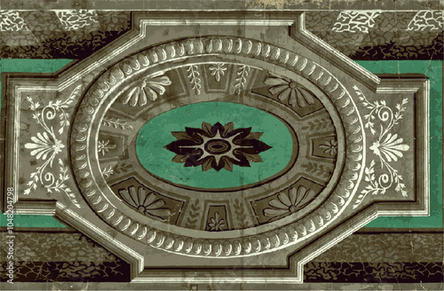  ornate ceiling detail with teal dome and intricate floral pattern. 