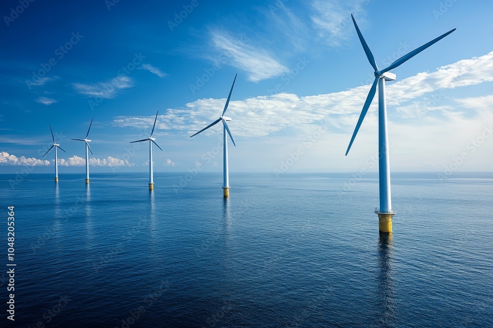 Many wind turbines at sea. Many wind turbines at sea.
