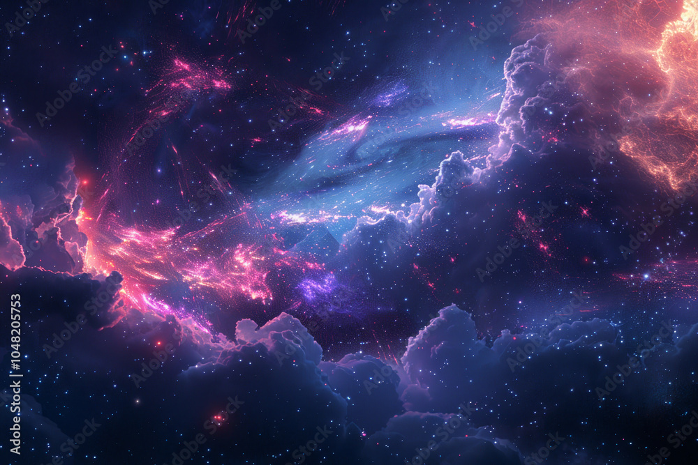 A beautiful, colorful, and starry sky with a few clouds A beautiful, colorful, and starry sky with a few clouds