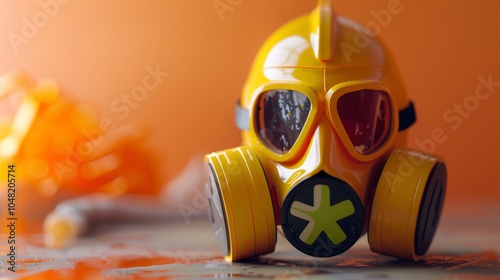 Minimalist 3D Toxic PPE Sign with Yellow Gas Mask photo