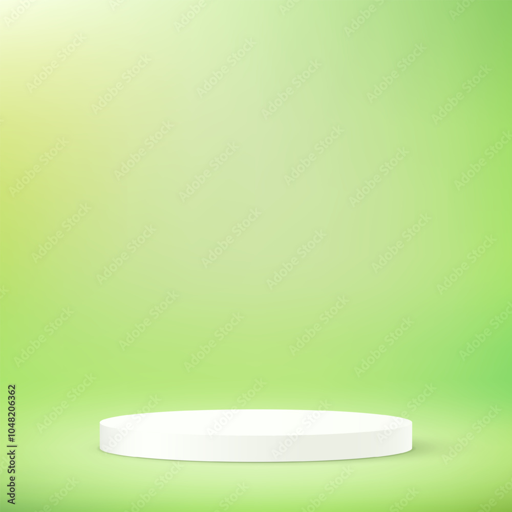 Green background vector 3d with white podium. 3D abstract studio room with pedestal podium. Space for selling products on the website. Vector illustration. Green background vector 3d with white podium. 3D abstract studio room with pedestal podium. Space for selling products on the website. Vector illustration.