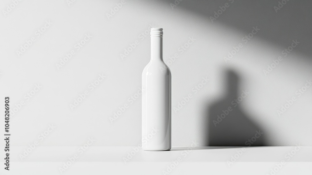 Modern white bottle on a clean, neutral surface, simple and ready for branding or advertising mockup with minimalist design. Modern white bottle on a clean, neutral surface, simple and ready for branding or advertising mockup with minimalist design.