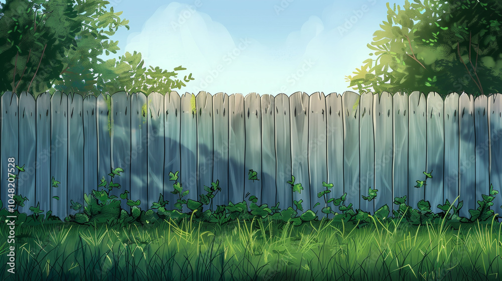 Fototapeta premium A fence with a green bush growing on it