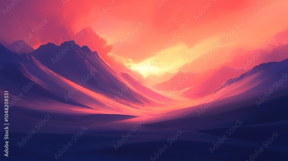 A dramatic sunset over a desert landscape with towering sand dunes, casting a warm glow and creating a captivating, surreal visual A dramatic sunset over a desert landscape with towering sand dunes, casting a warm glow and creating a captivating, surreal visual