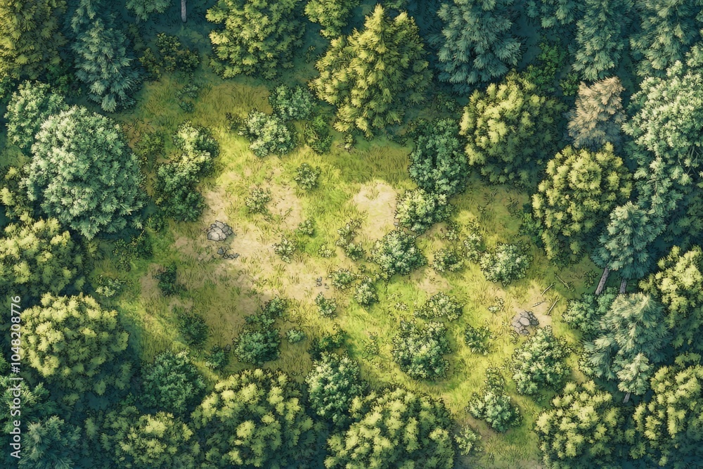 Top view of an forest map for video gaming. Top view of an forest map for video gaming.