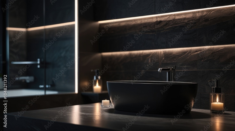 Modern black bathroom interior Modern black bathroom interior