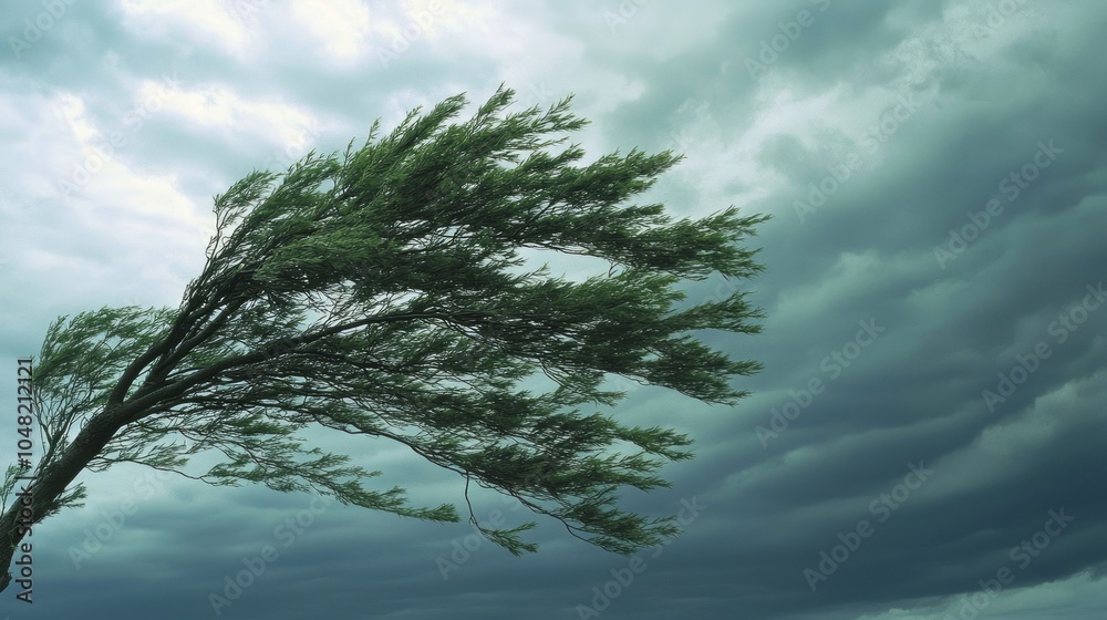 Intense Nature: Tree Branch Swaying in Stormy Wind with Dark Clouds - Dramatic Weather Scene with Dynamic Movement and Tension Intense Nature: Tree Branch Swaying in Stormy Wind with Dark Clouds - Dramatic Weather Scene with Dynamic Movement and Tension