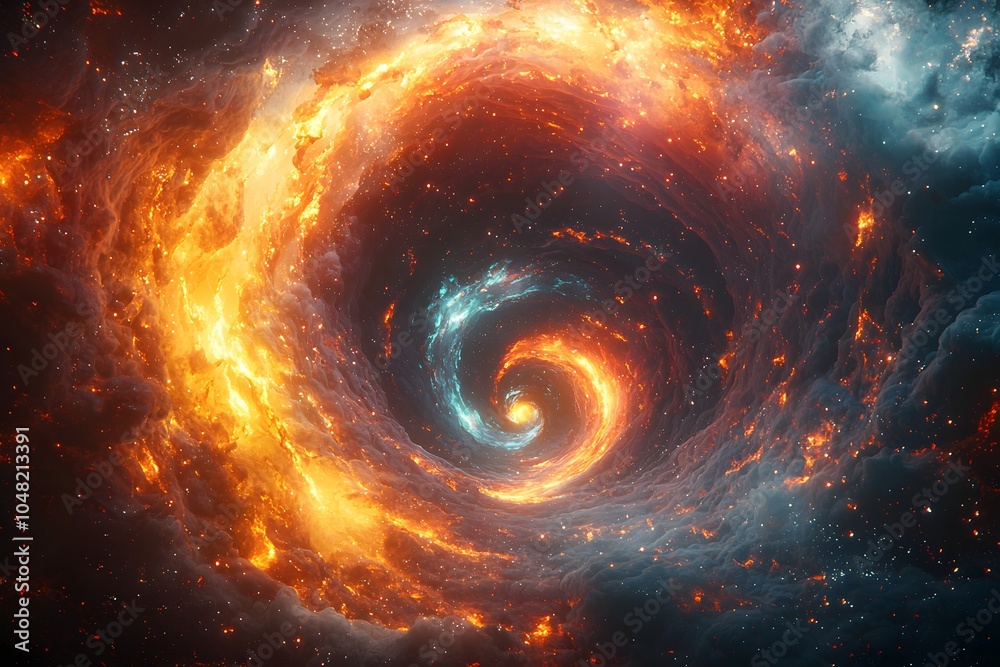 Fiery cosmic vortex: stunning swirl of fire and clouds in deep space Fiery cosmic vortex: stunning swirl of fire and clouds in deep space