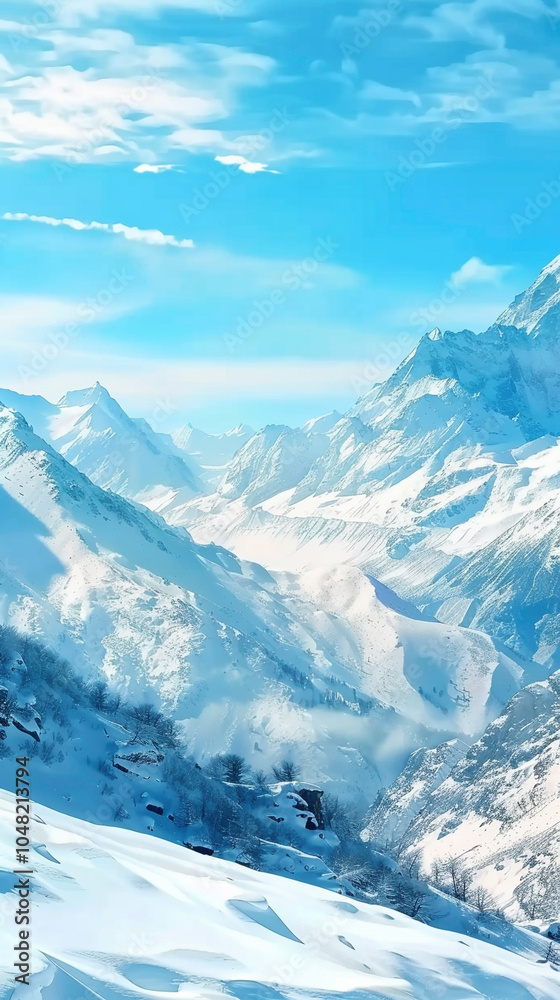Obraz premium aerial view of snow-covered peaks and frozen lakes