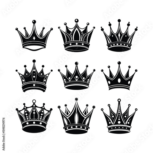 set of crown silhouette vector icon illustration on white background.