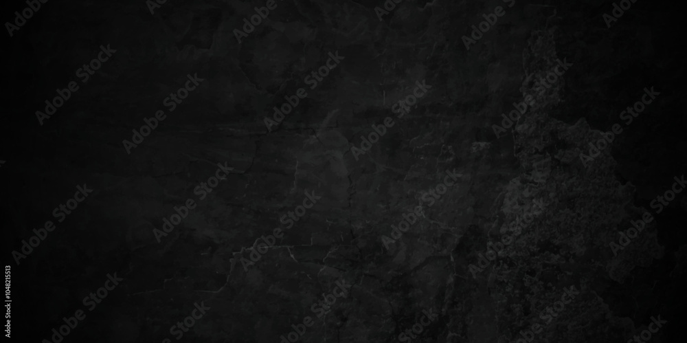 Naklejka premium Dark Black distressed grunge texture, old vintage charcoal backdrop granite blackboard and chalkboard. Abstract wall surface, black stucco texture. Black gray satin dark texture luxurious background