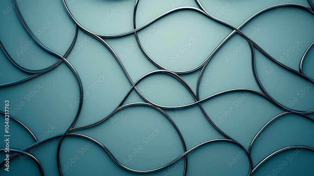 Abstract Metallic Curves on Blue Background Abstract Metallic Curves on Blue Background