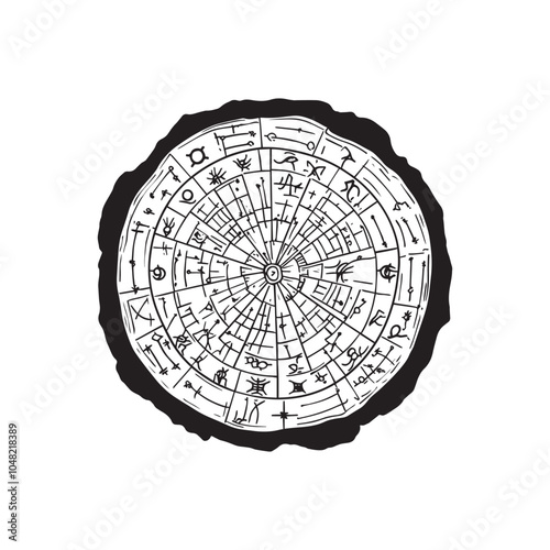 Wood Slice Vector illustration in black and white - Wood Slice Clipart Design