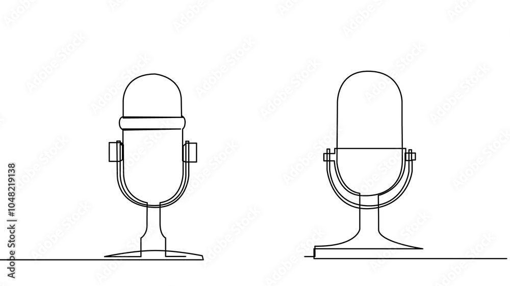 Continuous Line Drawing of Vector wired microphone icon design Continuous Line Drawing of Vector wired microphone icon design