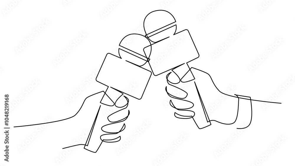 Continuous Line Drawing of Vector wired microphone icon design Continuous Line Drawing of Vector wired microphone icon design