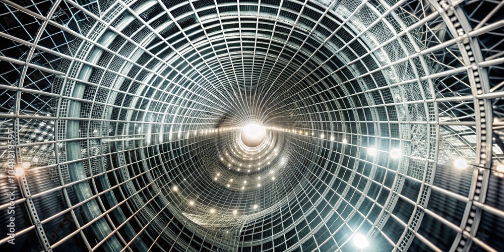 Fototapeta premium Futuristic Digital Wireframe Tunnel in 3D - Dynamic Wormhole Design for Sci-Fi and Tech Imagery