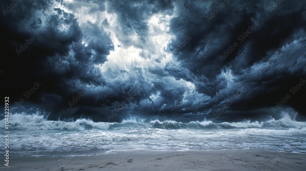 Majestic Stormy Beach Scene with Swirling Clouds and Powerful Waves - Ultra-Detailed Dramatic Coastal Landscape Photography Majestic Stormy Beach Scene with Swirling Clouds and Powerful Waves - Ultra-Detailed Dramatic Coastal Landscape Photography