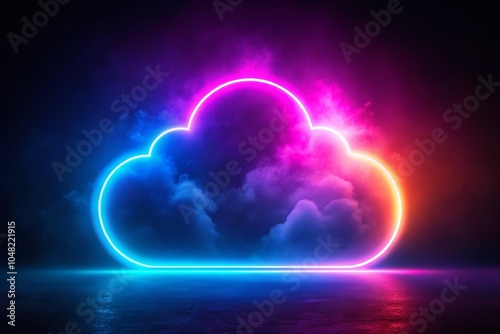 Glowing Neon Cloud Computing Animation for Database Upload and Download Visualization