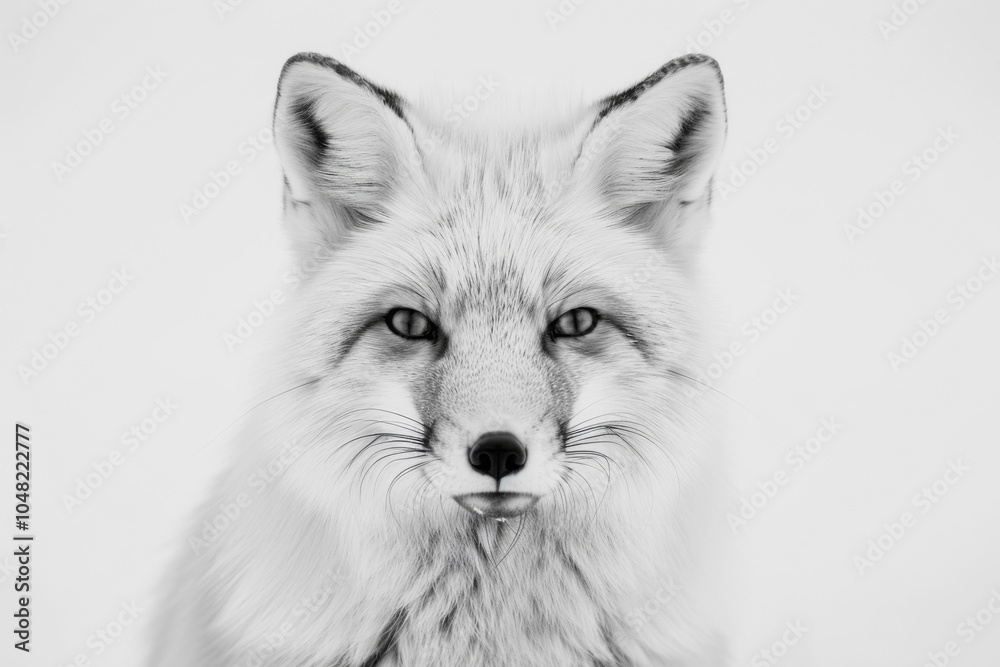 Majestic Arctic Fox Portrait: Close-up of a serene white fox against a minimalist snowy backdrop, capturing its piercing eyes and soft fur texture. Majestic Arctic Fox Portrait: Close-up of a serene white fox against a minimalist snowy backdrop, capturing its piercing eyes and soft fur texture.
