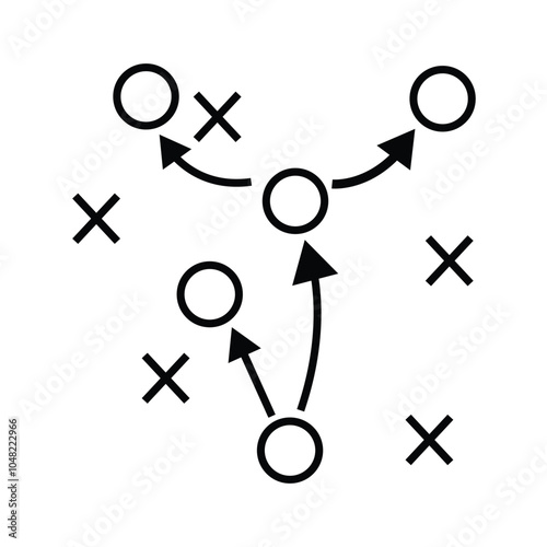 Tactic strategy sport concept. Soccer field with game strategy. Football tactic plan sketch lines and arrows.