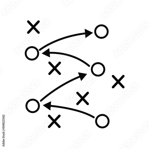 soccer tactics icon, game success strategy in football, scheme play, vector illustration on white background.
