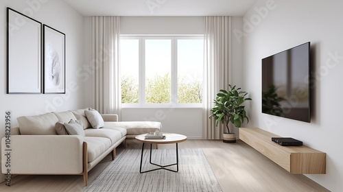 Bright and clean living room with creamcolored walls, subtle decor, and light wood elements Warm minimalism, Natural textures