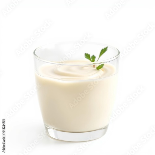 sour cream in glass mayonnaise yogurt isolated on white background clipping path full depth of field