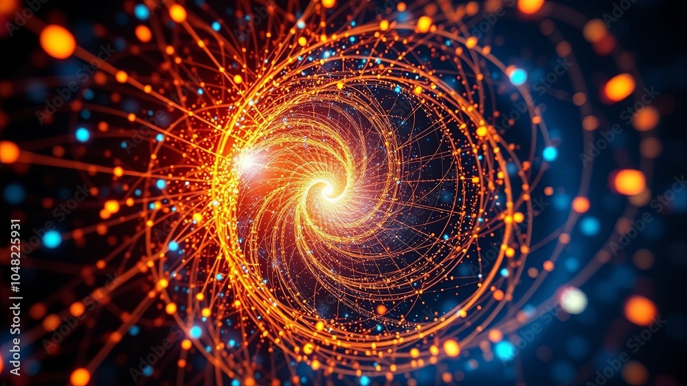 A mesmerizing swirl of interconnected particles, forming a vibrant spiral of light and energy, pulsating with a captivating rhythm of color and motion. A mesmerizing swirl of interconnected particles, forming a vibrant spiral of light and energy, pulsating with a captivating rhythm of color and motion.