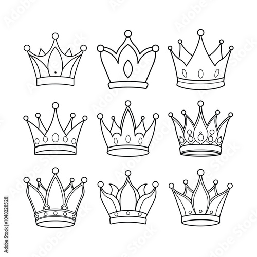 set of crown line art vector icon illustration on white background.