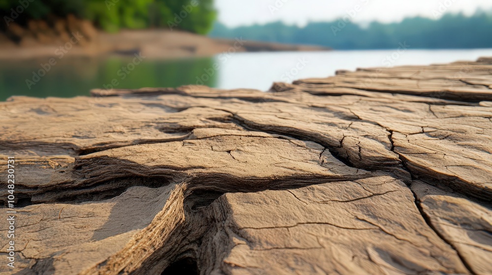 Obraz premium Eroded riverbank with tree roots exposed, creating unique patterns and shapes, eroded riverbank, nature s artistry