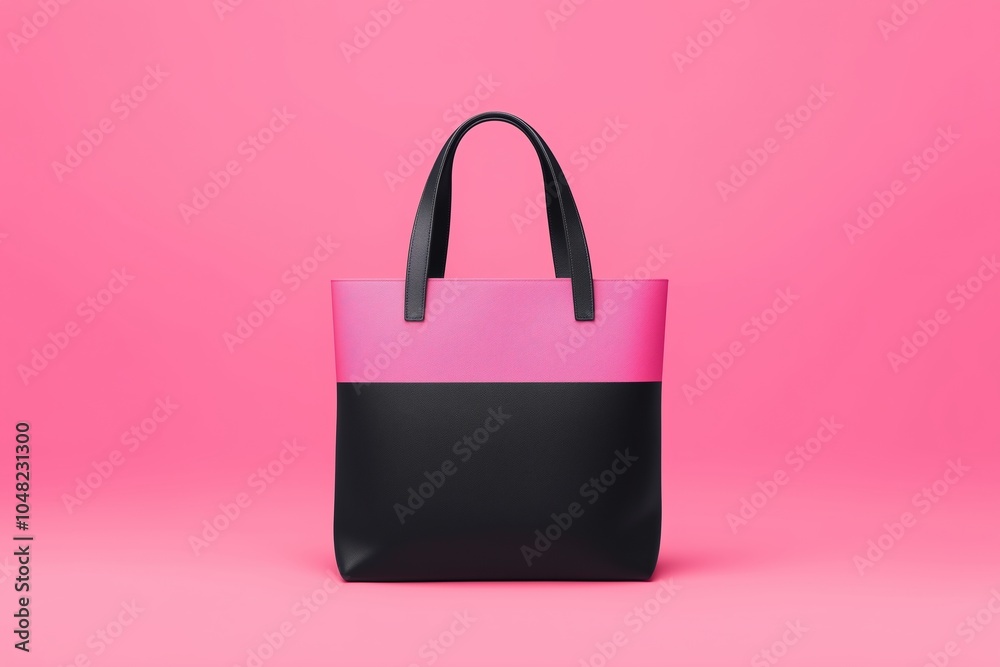 Stylish Tote Bag in Vibrant Pink and Black Against a Bright Pink Background Showcasing Modern Fashion Design Stylish Tote Bag in Vibrant Pink and Black Against a Bright Pink Background Showcasing Modern Fashion Design