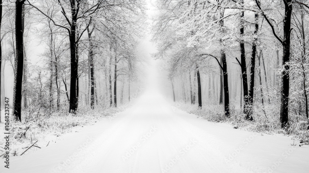 Obraz premium Describe a quiet winter morning covered in fresh snow. How does the world look, sound, and feel under a blanket of untouched white?