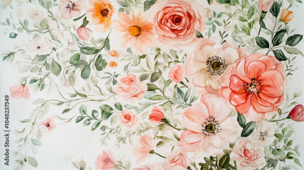 Design a floral-themed wedding card background with watercolor flowers in shades of blush, ivory, and greenery to evoke a romantic, garden-inspired feel. Design a floral-themed wedding card background with watercolor flowers in shades of blush, ivory, and greenery to evoke a romantic, garden-inspired feel.