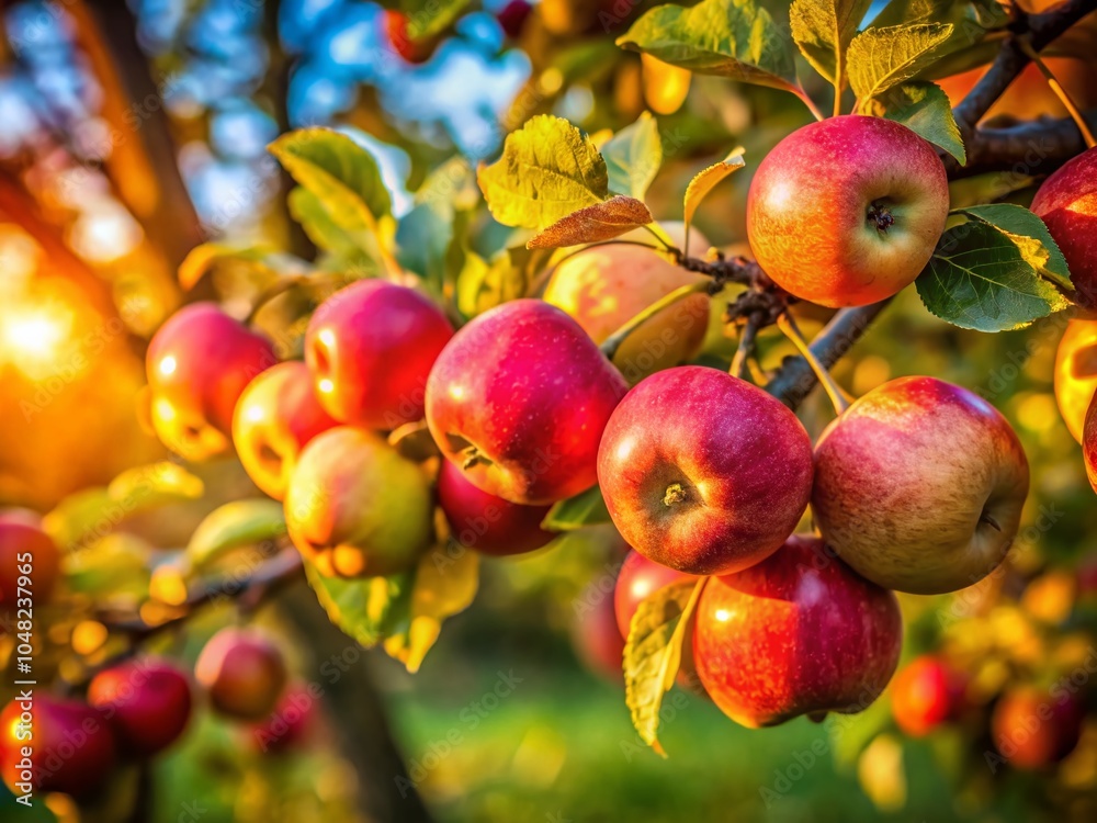 Long Exposure of Wild Apple Fruits Ripening on Branch in Late Summer or Early Autumn Long Exposure of Wild Apple Fruits Ripening on Branch in Late Summer or Early Autumn