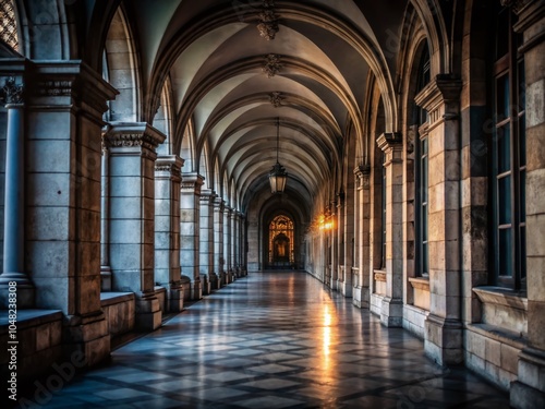 Long Outdoor Corridor with Stone Arches in Medieval Lisbon Architecture for Travel Enthusiasts