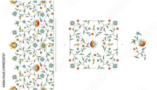 Vector vintage square decoration; floral seamless border, frame for design template. Oriental style element. Luxury floral pattern, vignette. Ornamental illustration for invite, card, packing