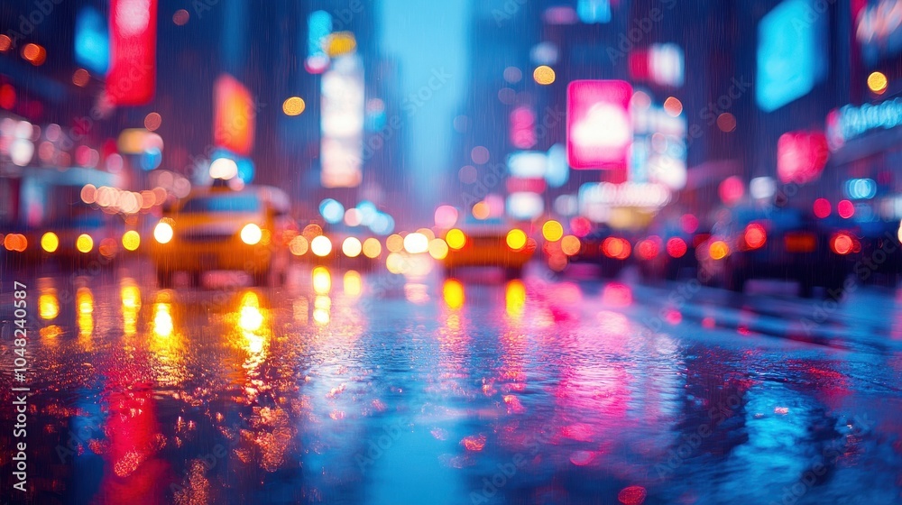 Obraz premium Urban Nightscape with Blurred Traffic, vibrant city lights, dynamic motion, bustling streets, nighttime energy, abstract urban experience