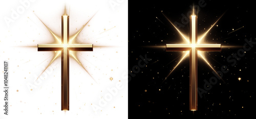 Shining cross gold light isolated clipart png transparent background