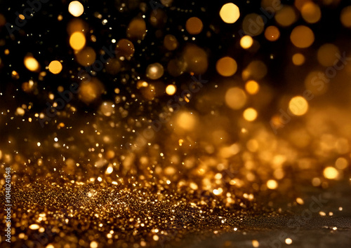 A dark background with golden light and glitter, creating an atmosphere of elegance and luxury