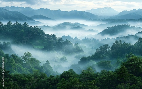 Misty Mountain Landscape with Forest