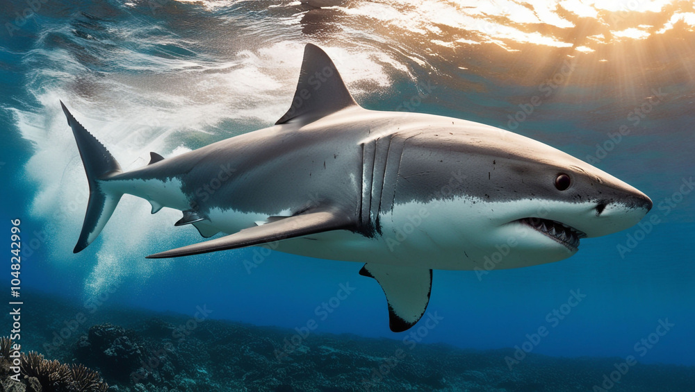 Obraz premium Great white shark underwater.