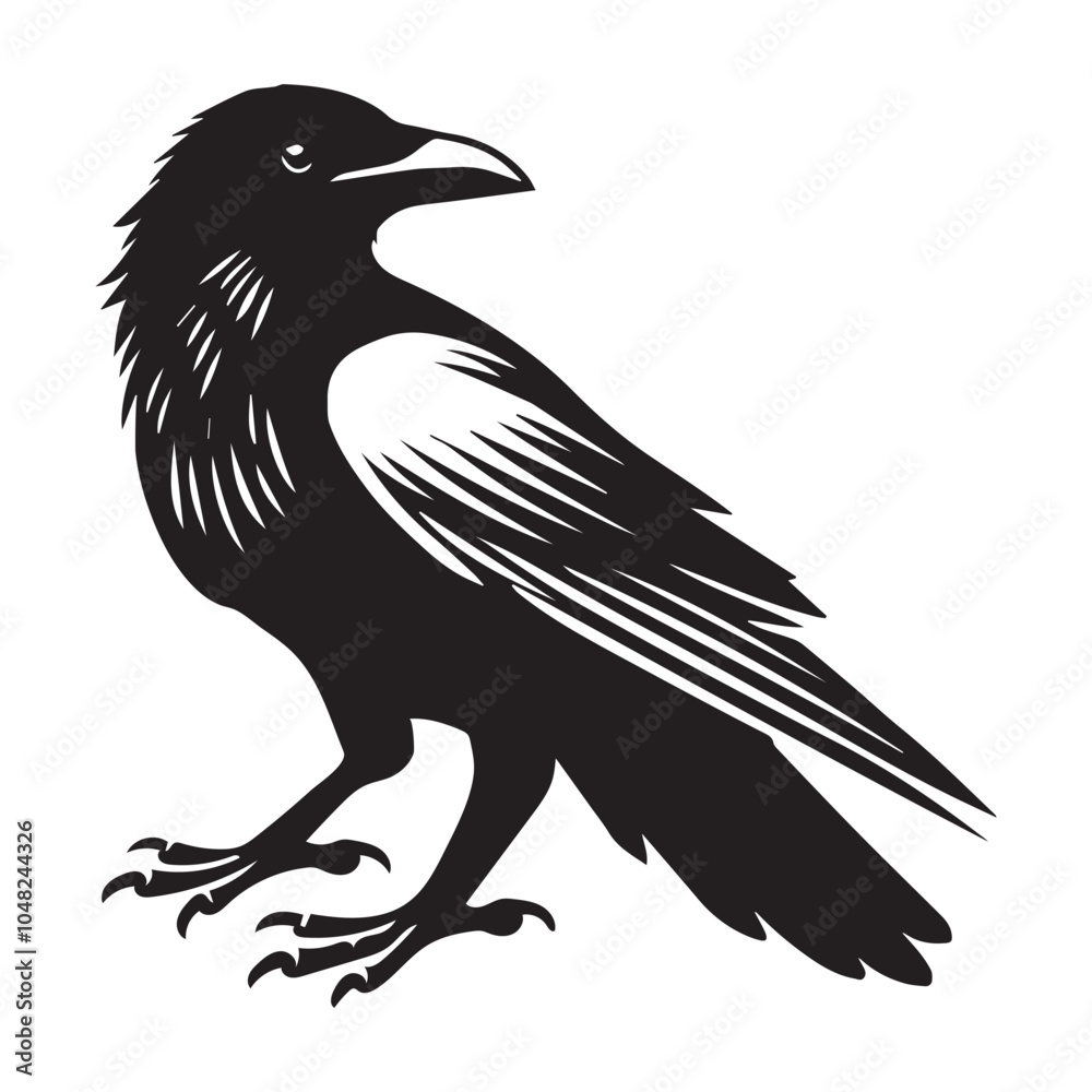 Obraz premium American crow Silhouette Design - American crow Bird Vector illustration in black and white