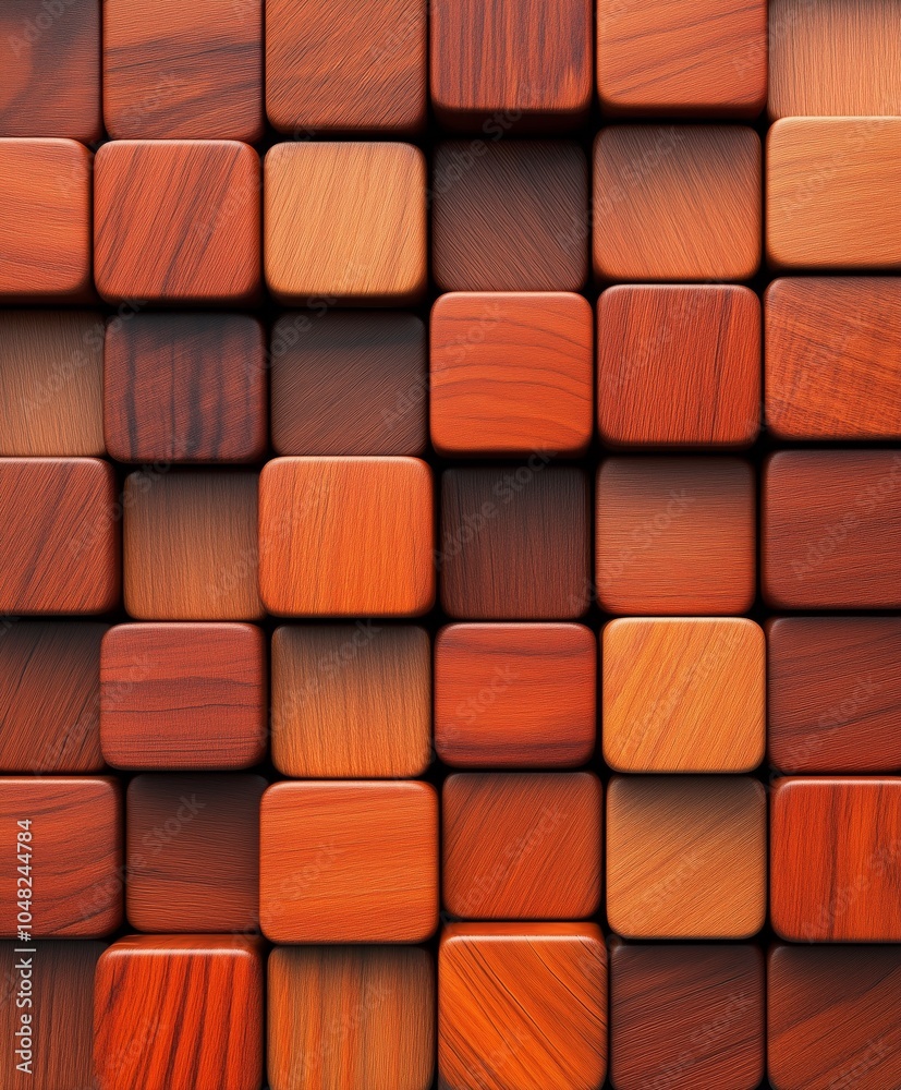 Dark Wooden Square Blocks Wall Art Close-up with Rich Texture Dark Wooden Square Blocks Wall Art Close-up with Rich Texture